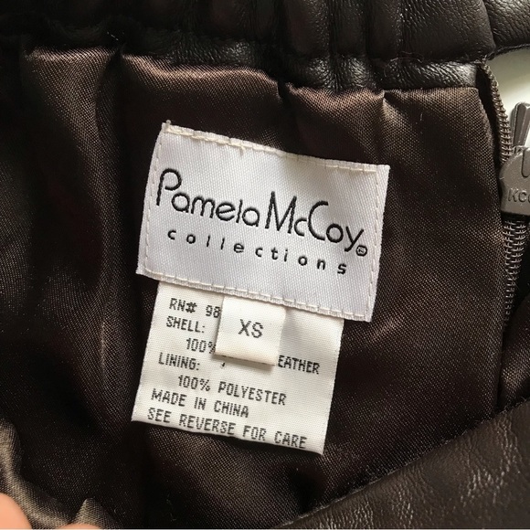 PAMELA McCoy Women's 100% Leather Brown Slit Pencil Tailored Skirt Size XS - Picture 6 of 15